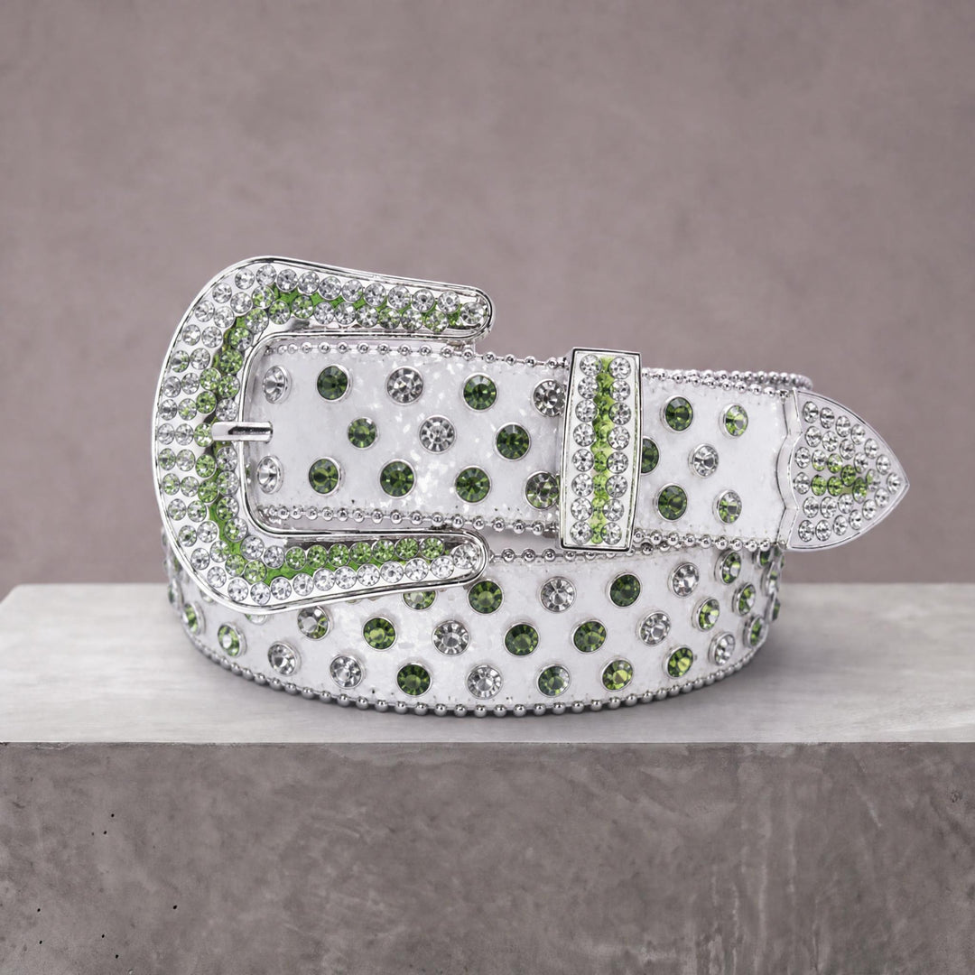 Rhinestone Belt - White/Green