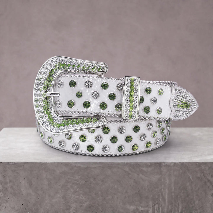 Rhinestone Belt - White/Green