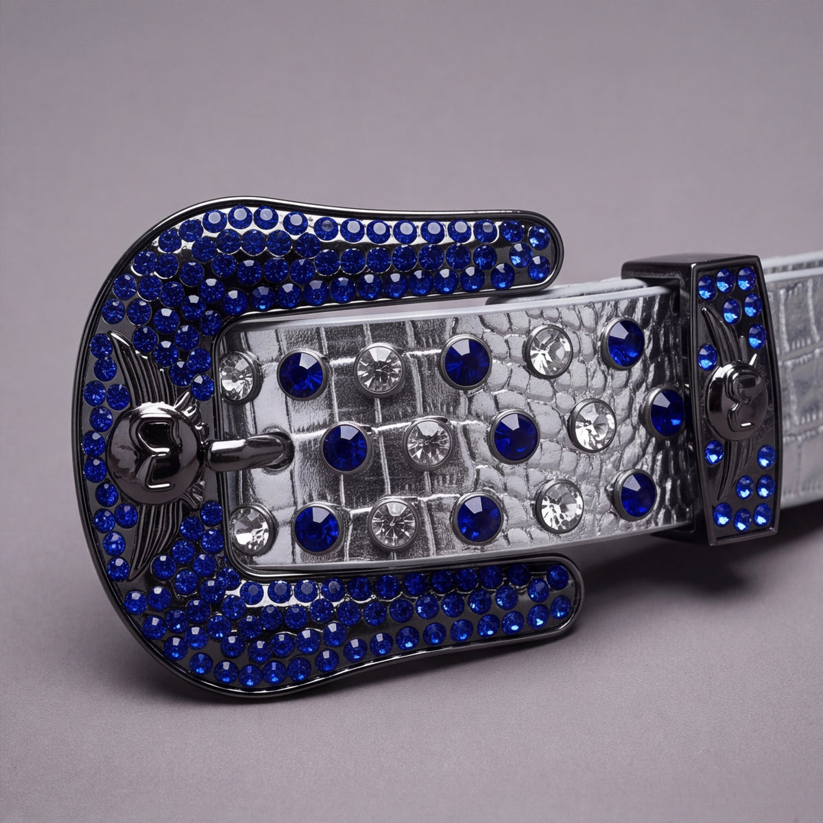 Rhinestone Belt - White On Blue