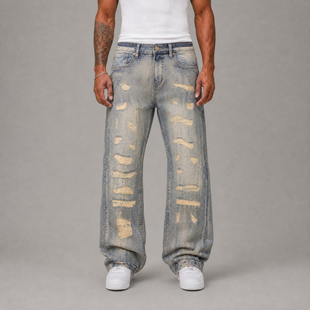Rhinestone Gold Slim Fit Jeans - Gold