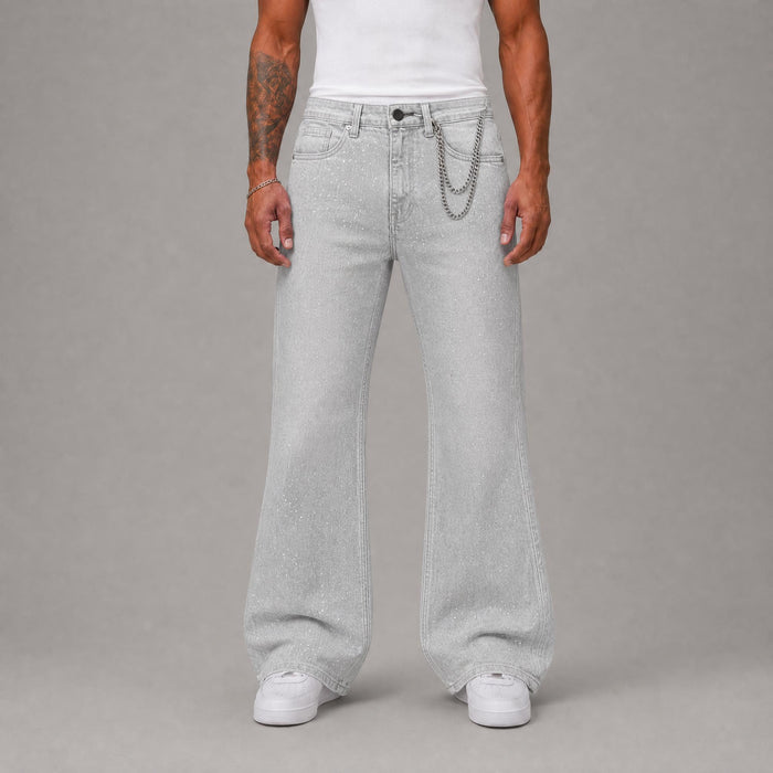 Rhinestone Skinny Stacked Jeans - Grey