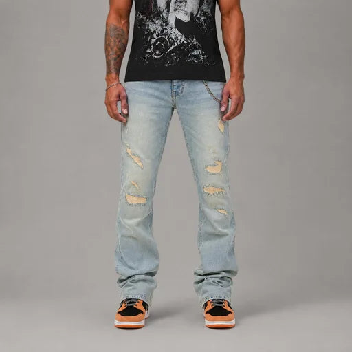 Rip & Repair Skinny Flare Jeans - Men's Streetwear Denim Jeans