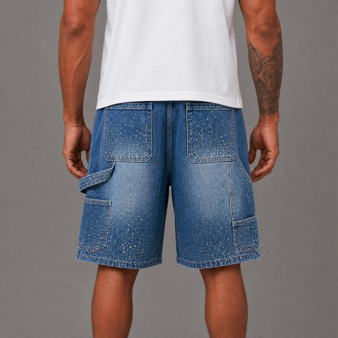 Ripped Rhinestone Jorts - Blue