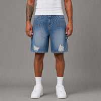 Ripped Rhinestone Jorts - Blue