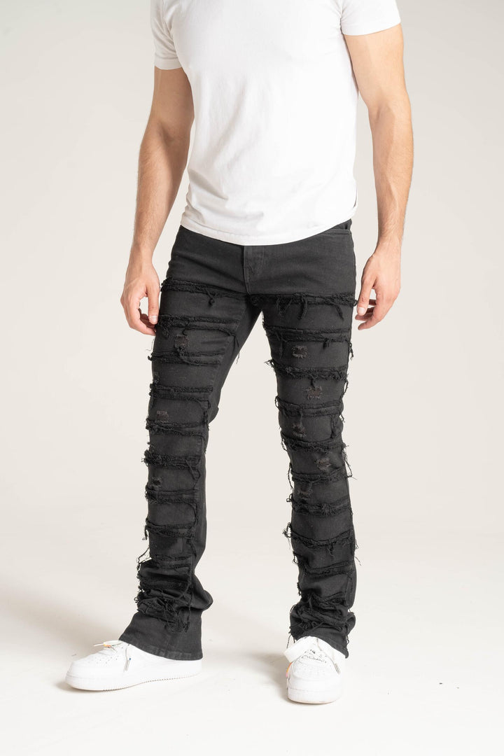 S3016 STRETCH STACK JEANS WITH FRAYED PATCH
