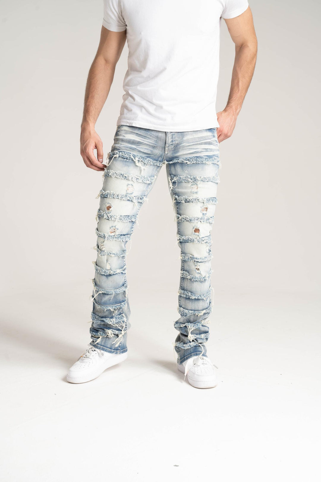 S3016 STRETCH STACK JEANS WITH FRAYED PATCH