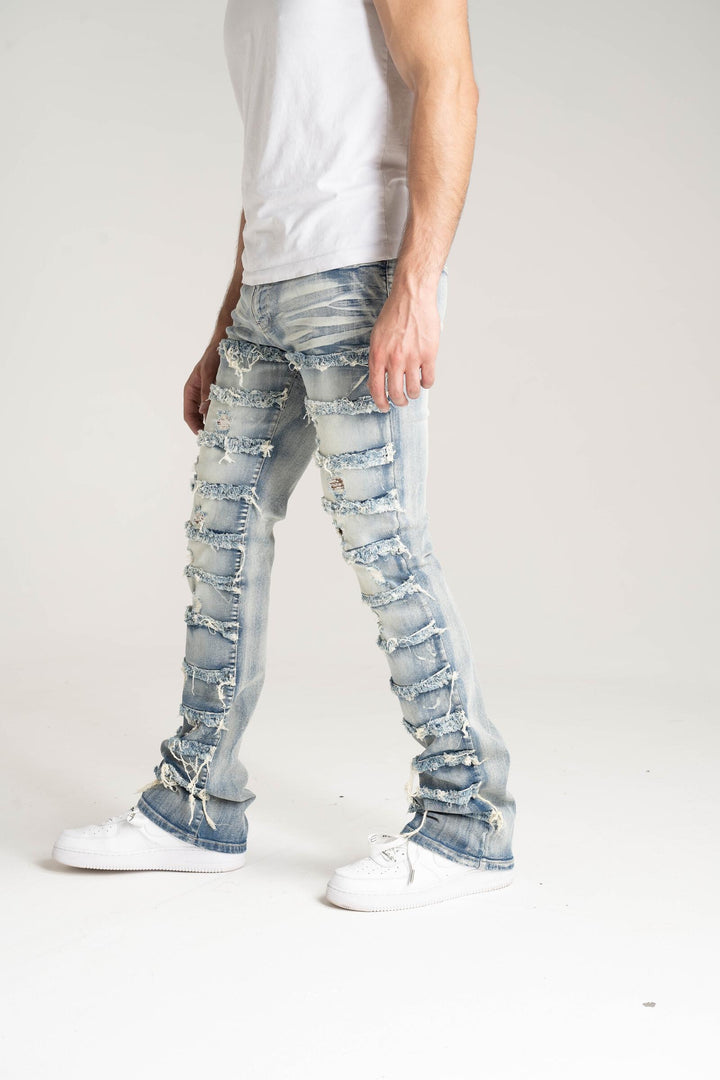 S3016 STRETCH STACK JEANS WITH FRAYED PATCH