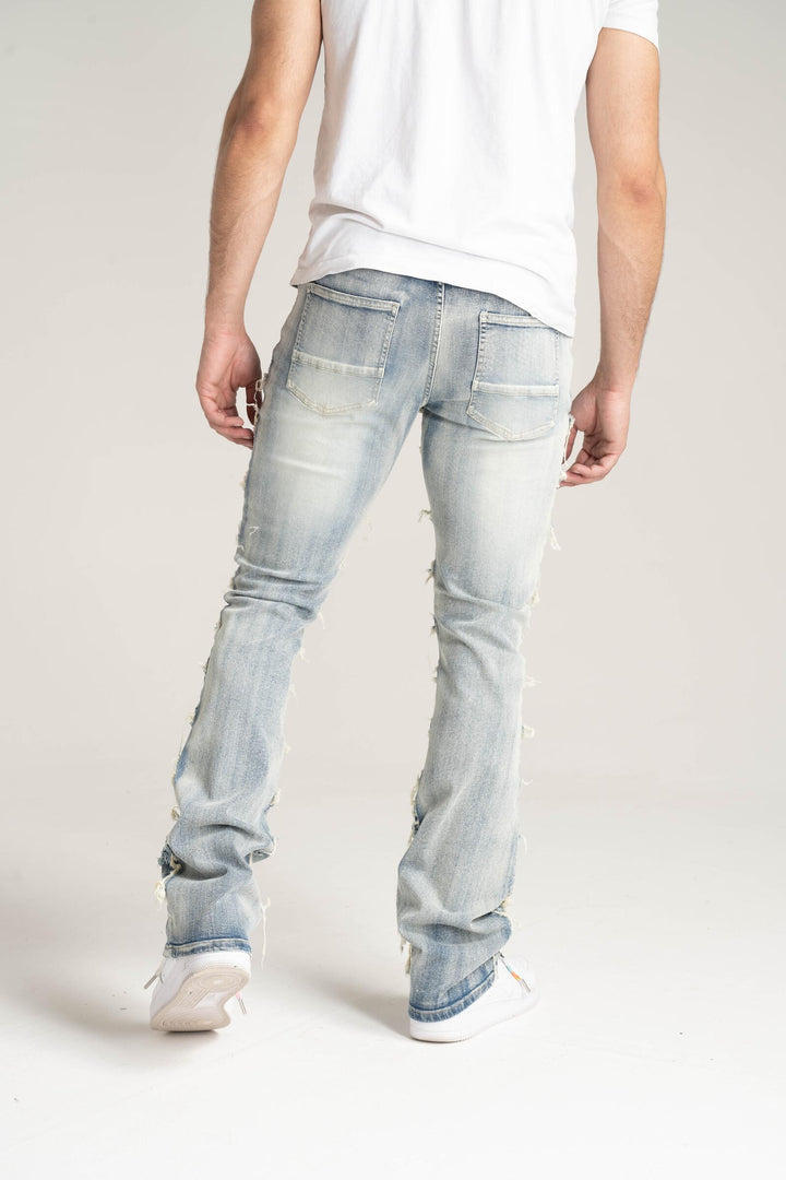 S3016 STRETCH STACK JEANS WITH FRAYED PATCH
