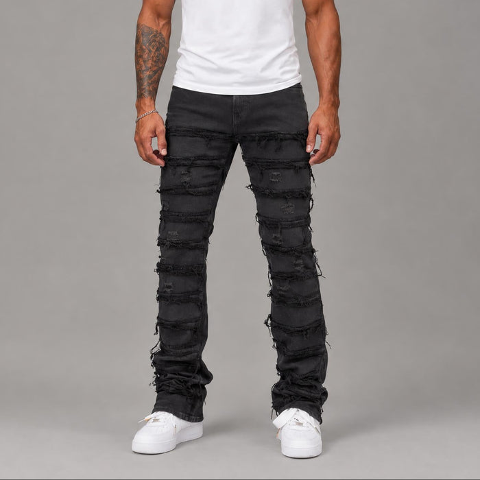 S3016 STRETCH STACK JEANS WITH FRAYED PATCH
