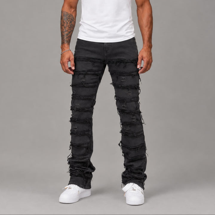 S3016 STRETCH STACK JEANS WITH FRAYED PATCH