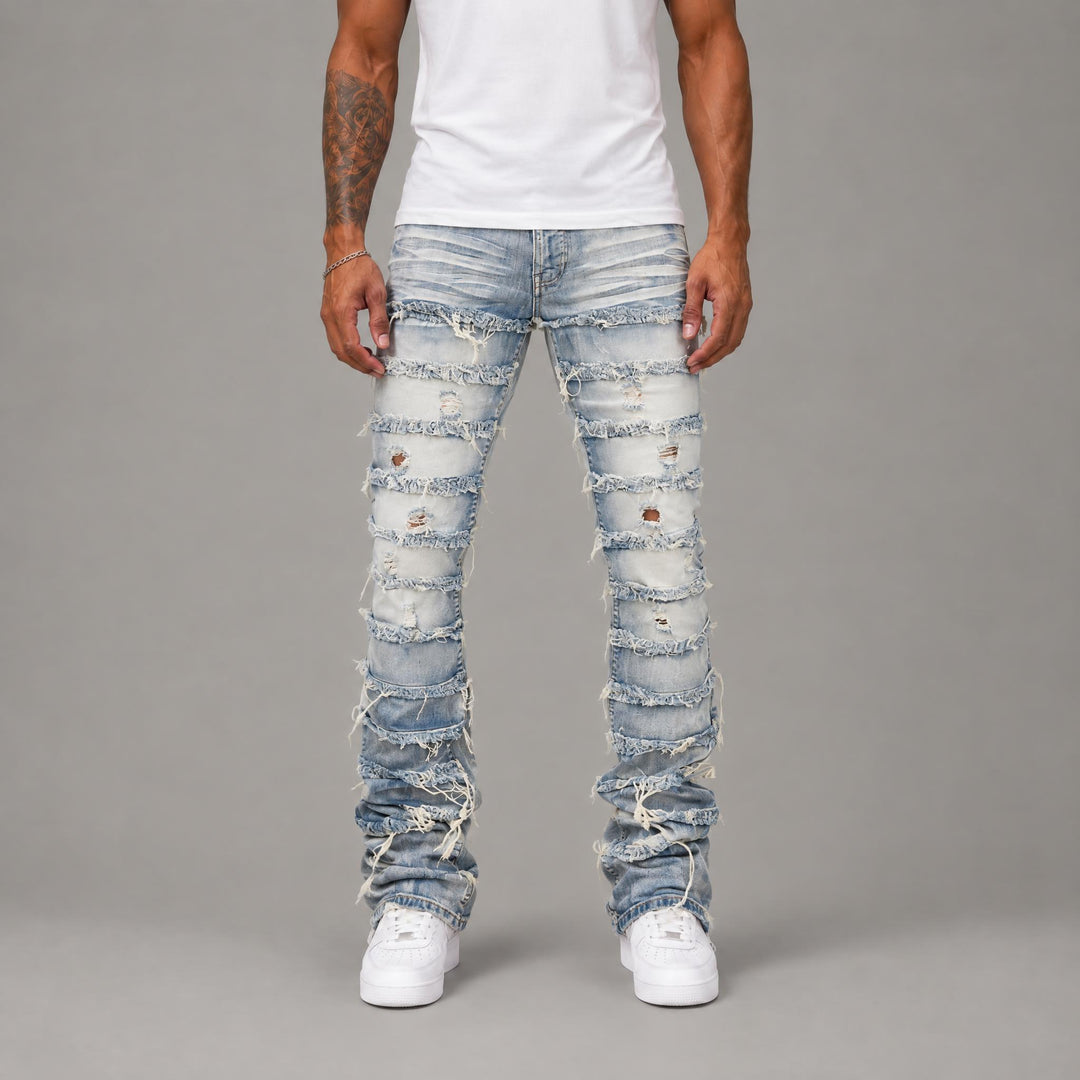 S3016 STRETCH STACK JEANS WITH FRAYED PATCH