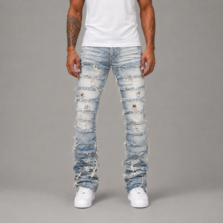 S3016 STRETCH STACK JEANS WITH FRAYED PATCH