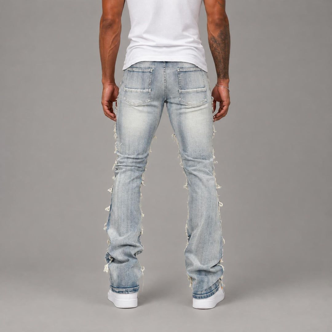 S3016 STRETCH STACK JEANS WITH FRAYED PATCH