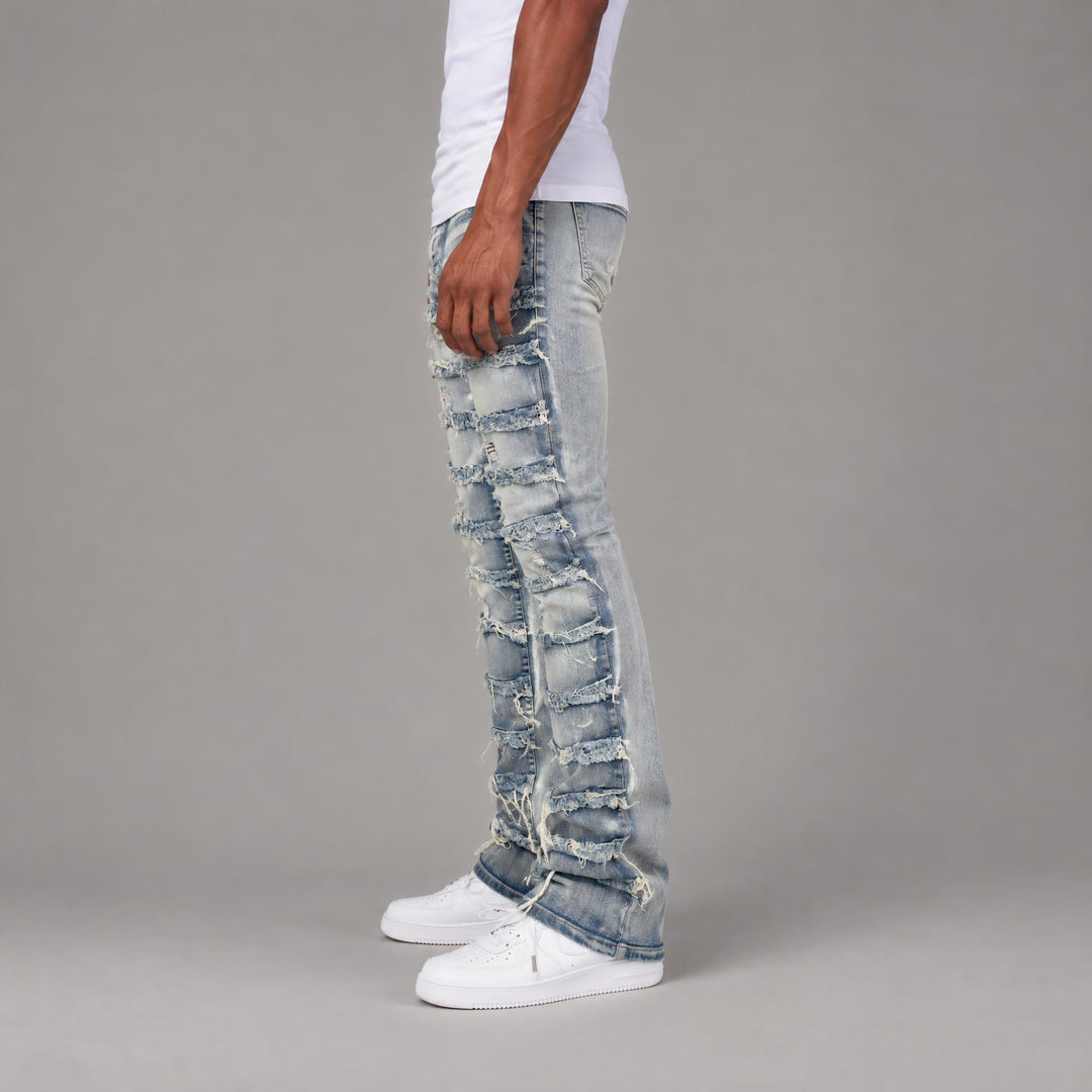 S3016 STRETCH STACK JEANS WITH FRAYED PATCH