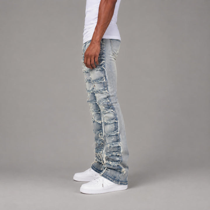 S3016 STRETCH STACK JEANS WITH FRAYED PATCH