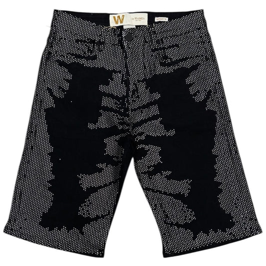 Shadow Crystal Denim Shorts- Black