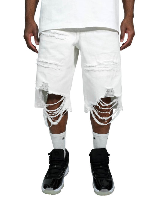 Distressed Denim Shorts - Off White