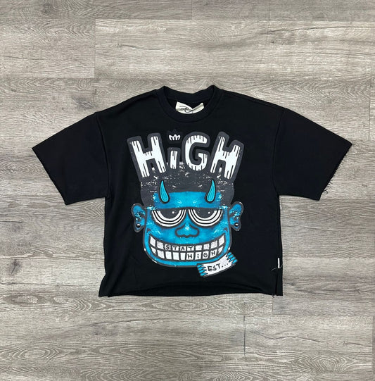 Stay High F-Terry Cropped T-Shirt- Black