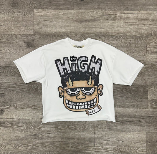 Stay High F-Terry Cropped T-Shirt- White