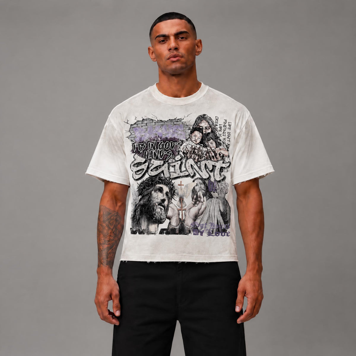 Saint French Terry Tee - Men's Graphic Streetwear T-Shirt