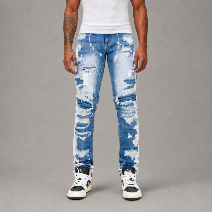 Savage Ripped Skinny Jeans - Blue