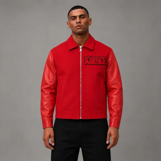 Scarface Red Wool Jacket - Men's Streetwear Wool Jacket