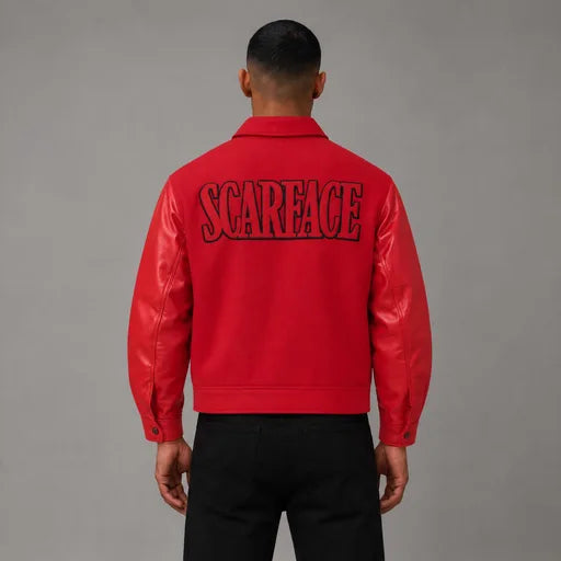 Scarface Red Wool Jacket - Men's Streetwear Wool Jacket