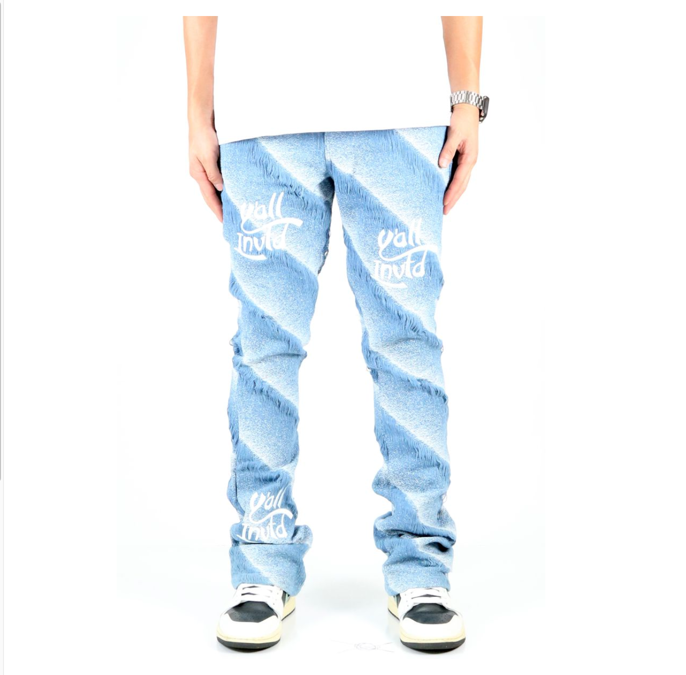 Jade Diagonal Stripe Jacquard Pants - Blue