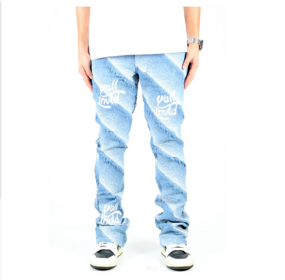 Jade Diagonal Stripe Jacquard Pants - Blue