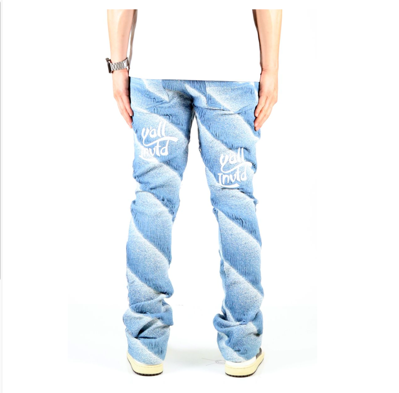 Jade Diagonal Stripe Jacquard Pants - Blue