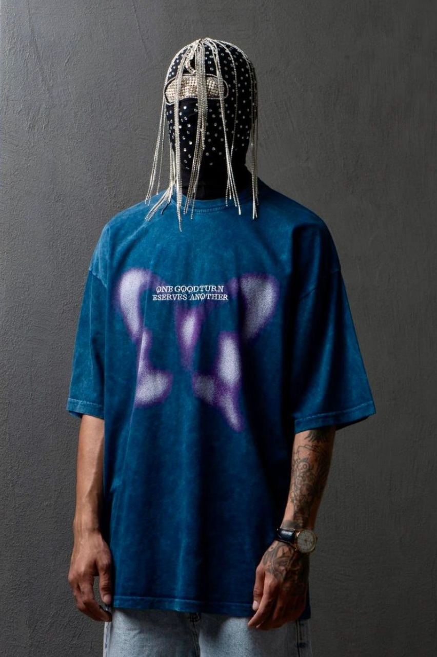 One Good Turn Acid Wash Tee - Blue