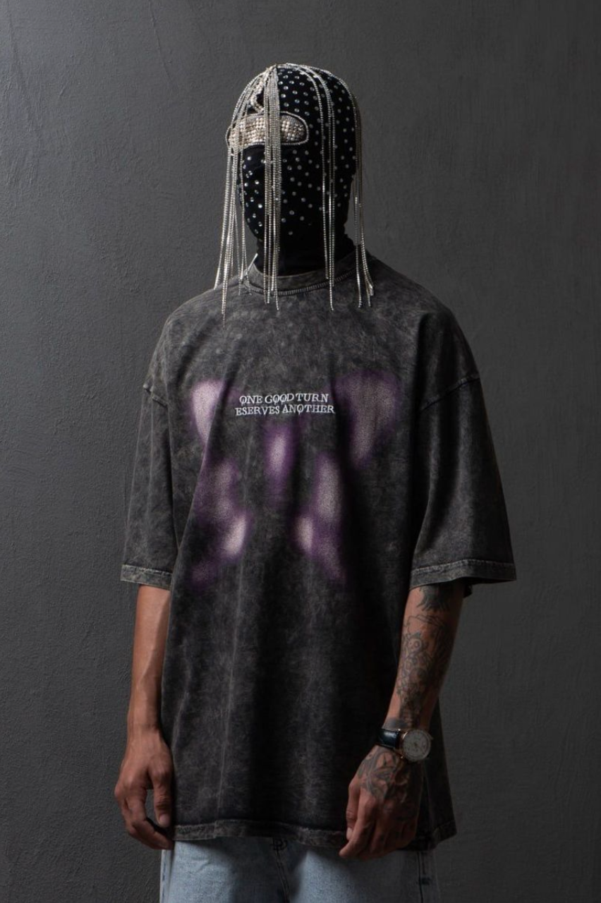 One Good Turn Acid Wash Tee - Dark Grey