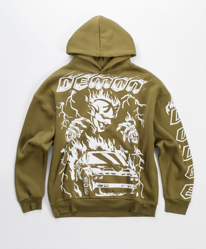 Dodge Demon Oversized Hoodie - Olive