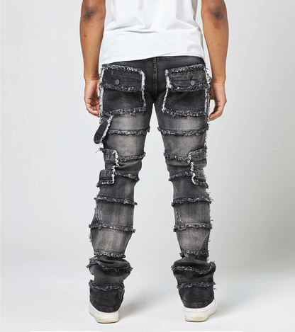 Kid's Patchwork True Stacked Denim Jeans - Washed Black