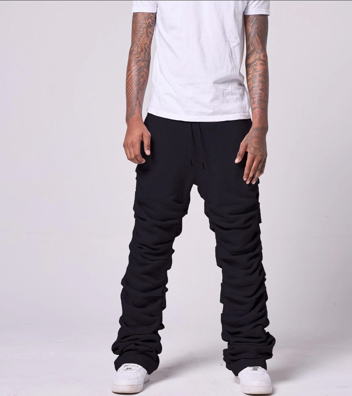 Rouched True Stacked Fleece Sweatpants - Black