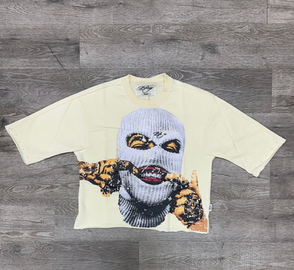 Grillz Mask Cropped Fitted Tee - Off White