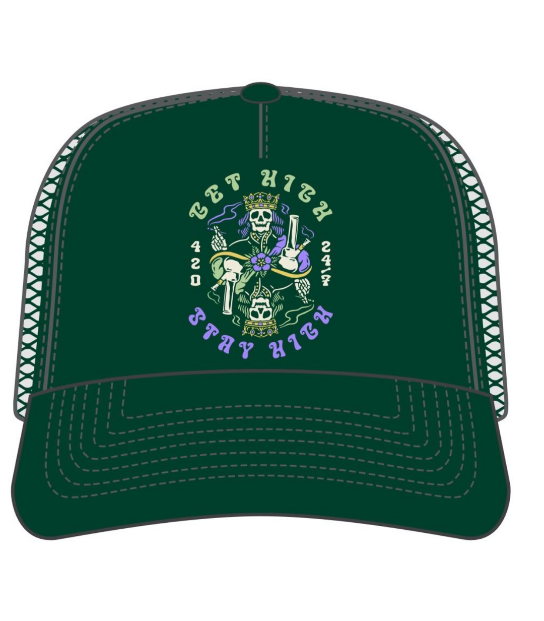 Bet High Stay High Snapback Trucker Hat - Dark Green