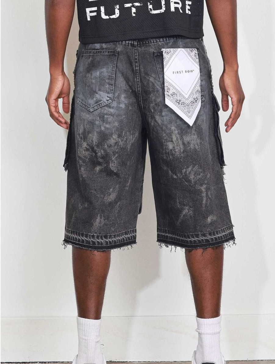 Cargo Denim Jorts -  Wash Black