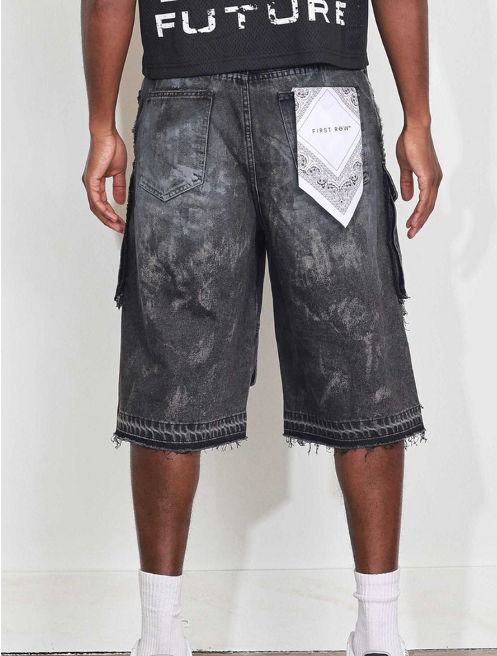Cargo Denim Jorts -  Wash Black