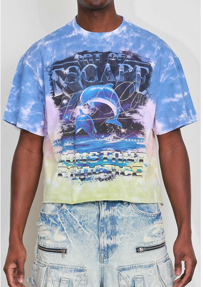 Art Of Escape Dolphins Tee - Cropped Fitted Tee - White