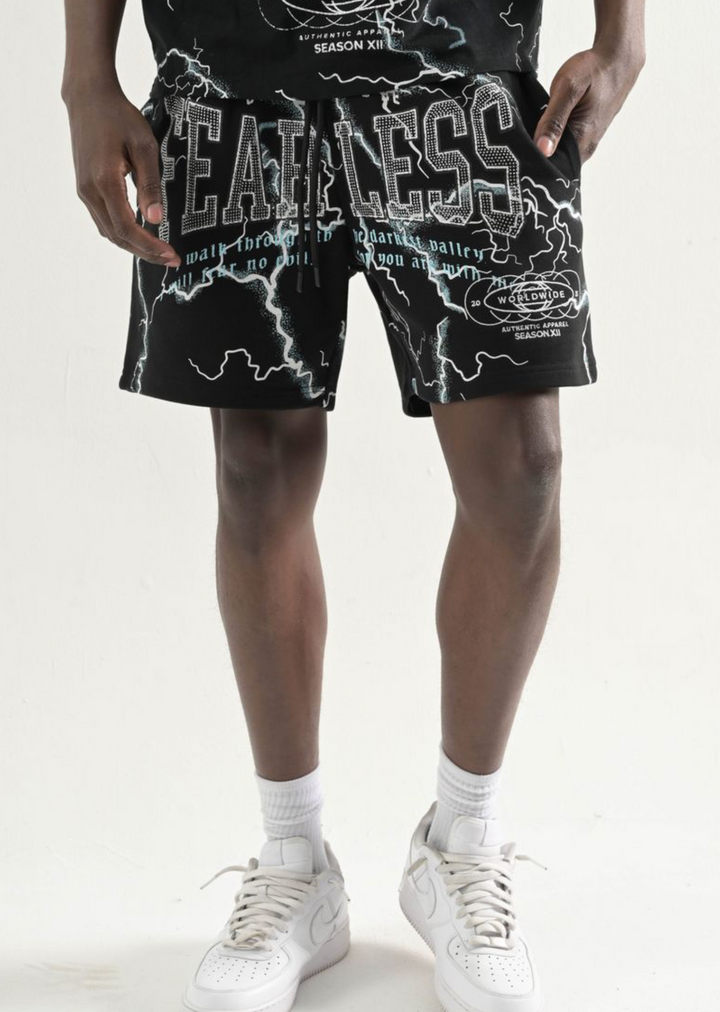 Graphic French Terry Shorts - Black