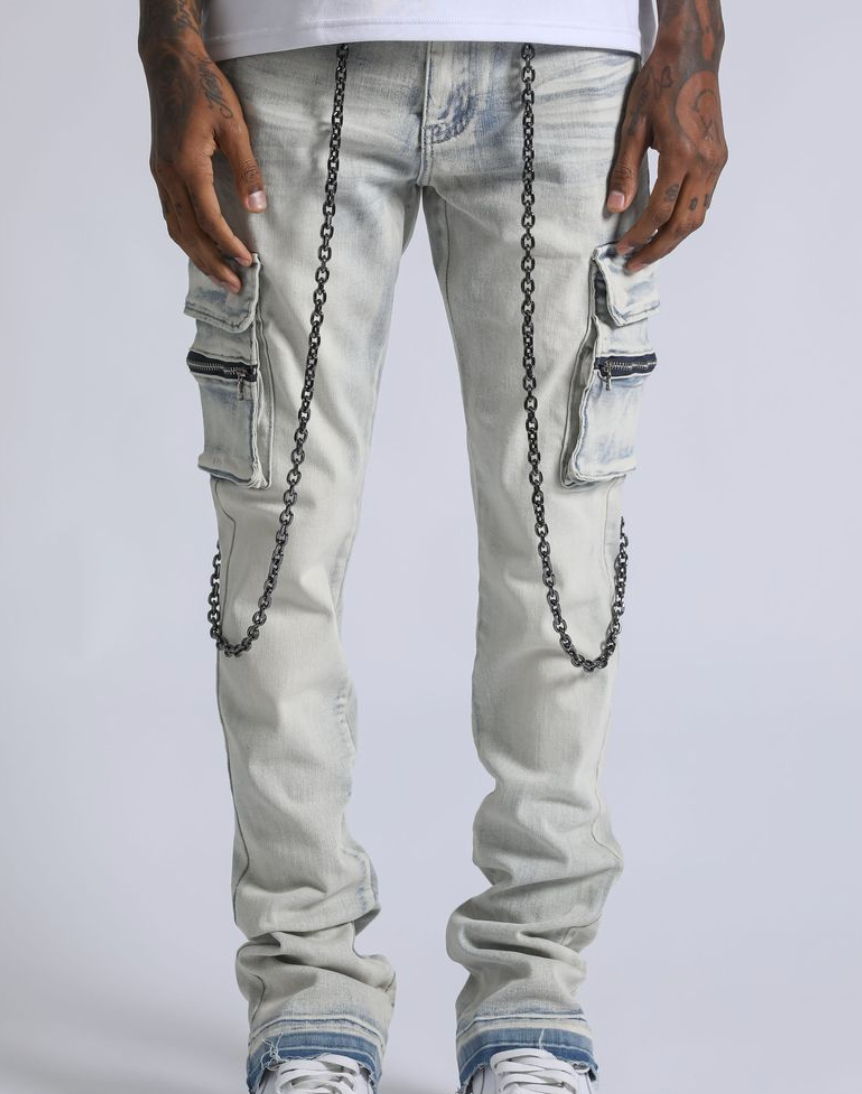 Jamie Stacked Fitted Jeans - Light Blue