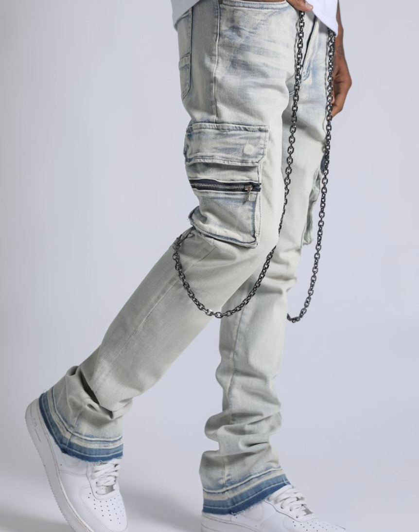 Jamie Stacked Fitted Jeans - Light Blue