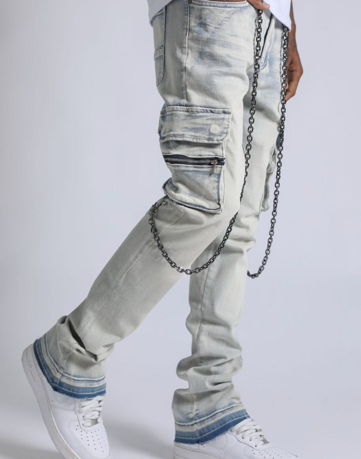 Jamie Stacked Fitted Jeans - Light Blue