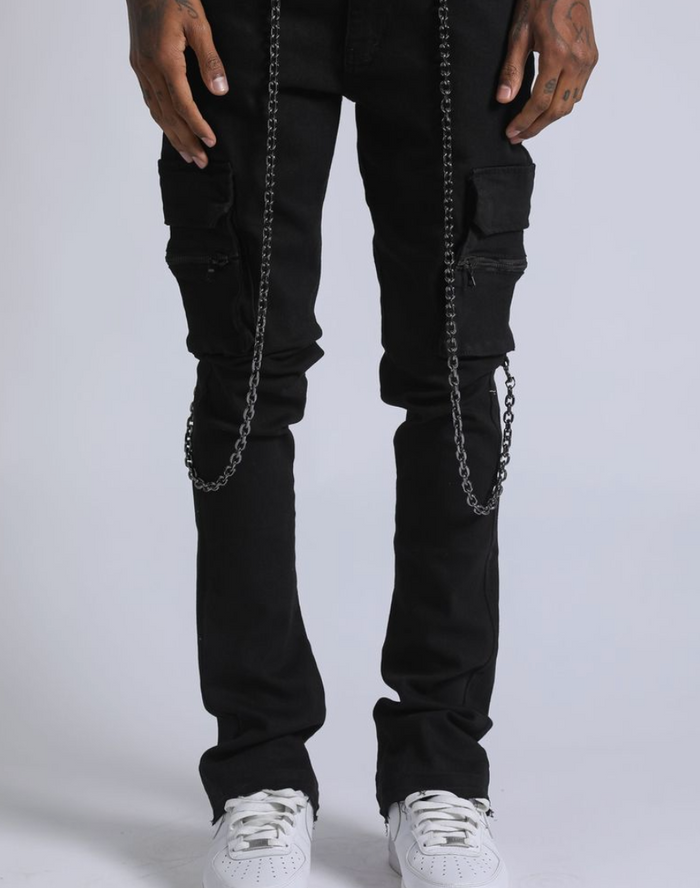 Jamie Stacked Fitted Jeans - Jett Black