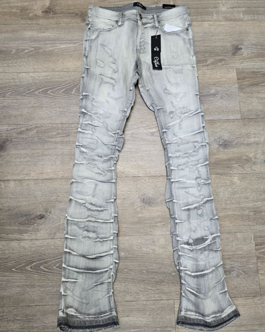 CV Sides Tucking Denim Stack Jeans - Light Grey