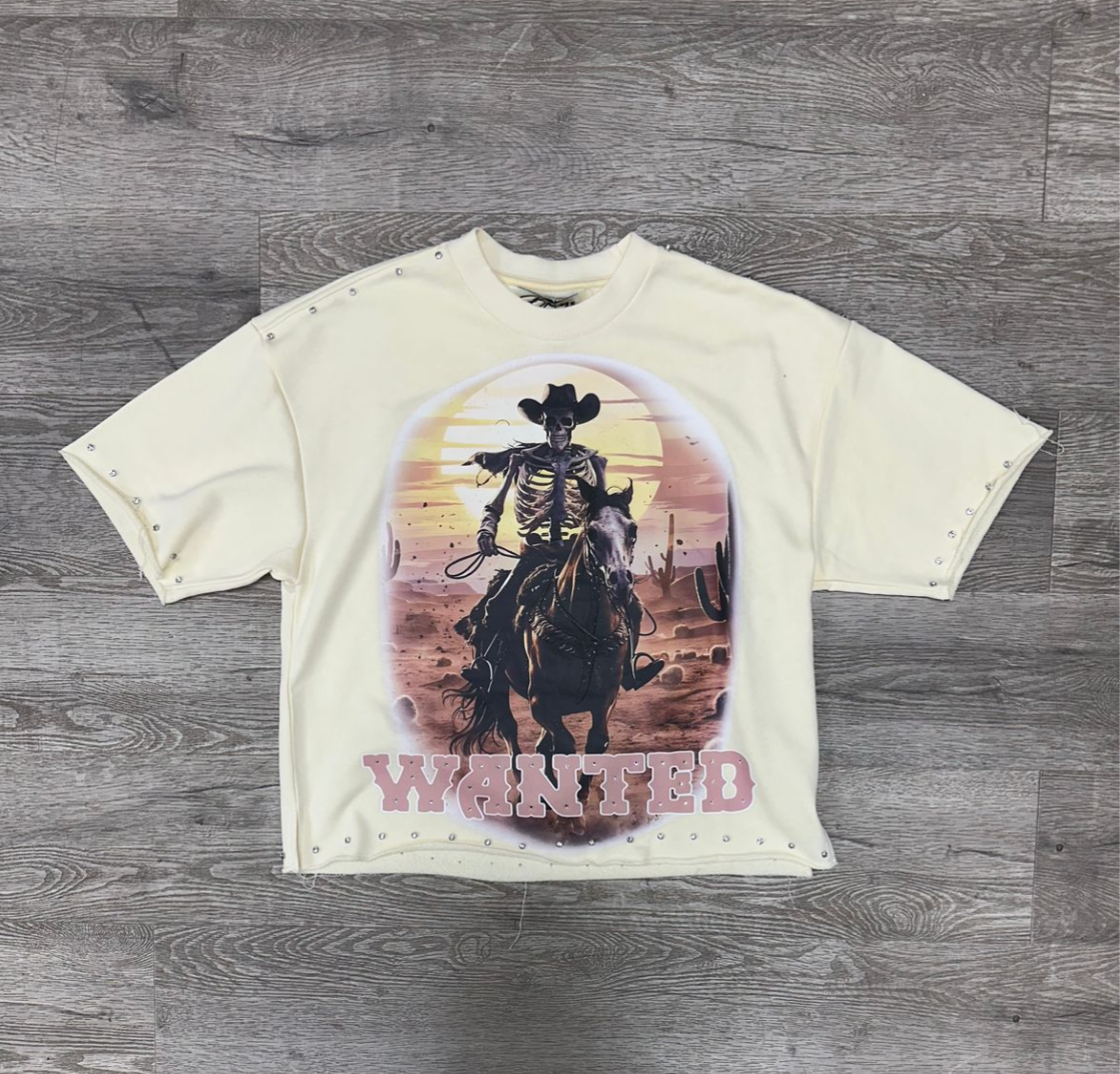 Cowboy Skeleton Cropped Tee - Off White