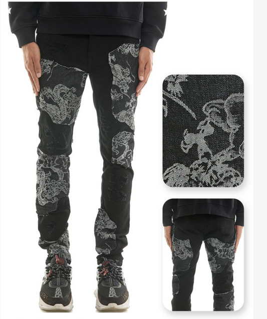 Denim Patch Jeans - Black