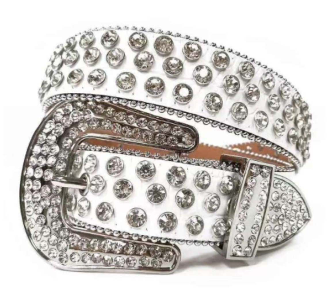 Rhinestone Skulls Belt - White/White