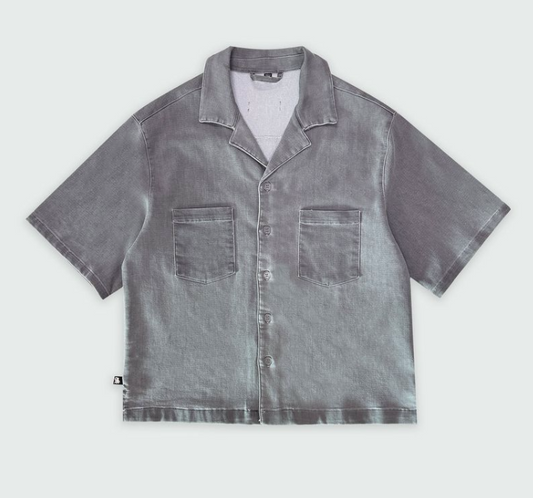 Homage Button Down Cropped Tee - Light Grey